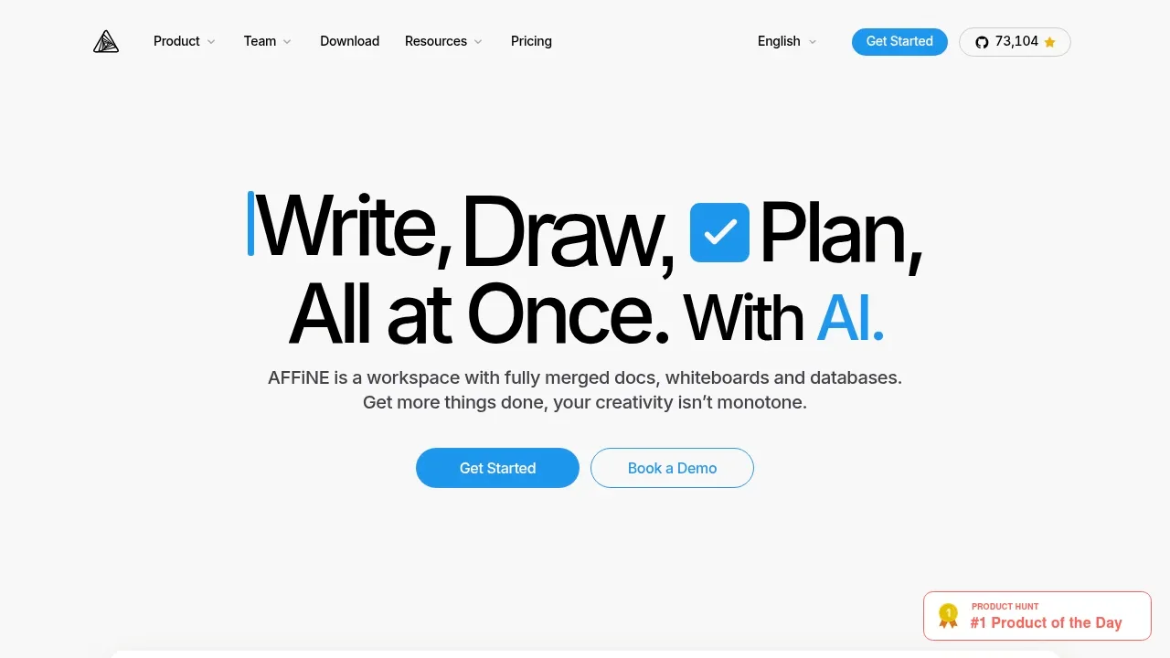Screenshot of AFFiNE website