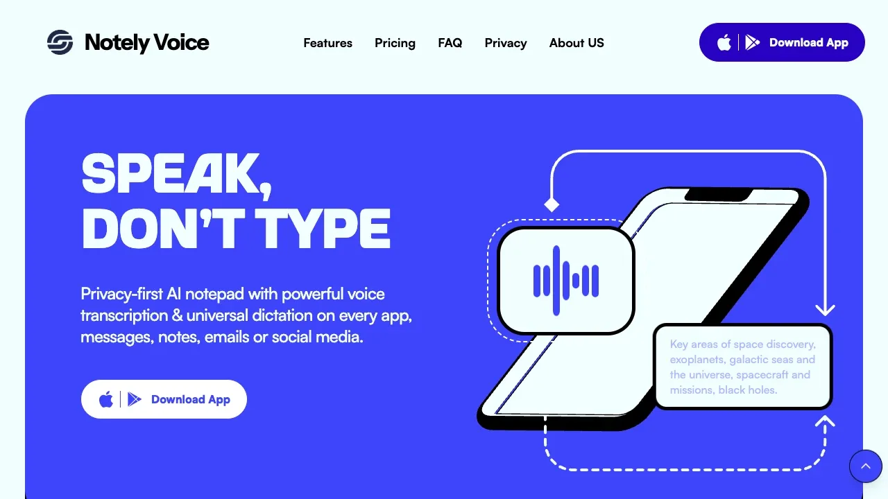 Screenshot of Notely Voice website