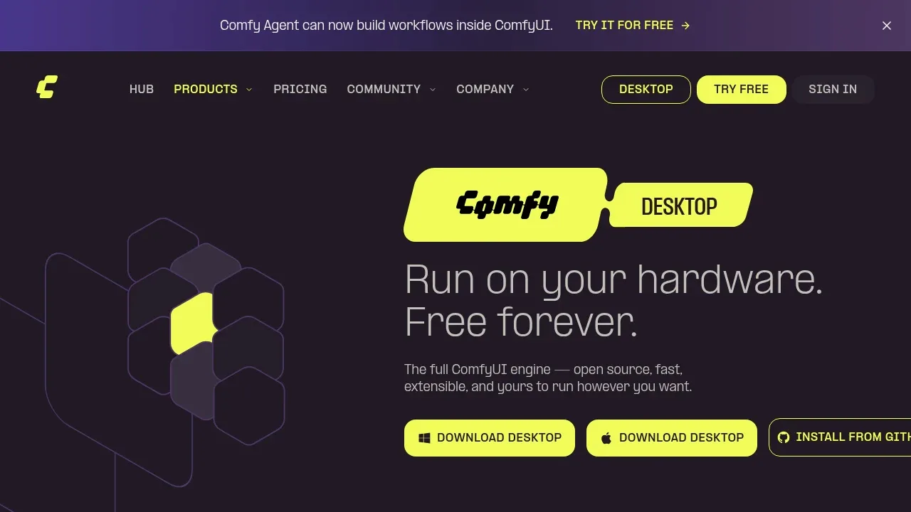 Screenshot of Comfy Desktop website