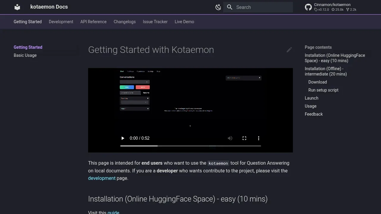 Screenshot of kotaemon website