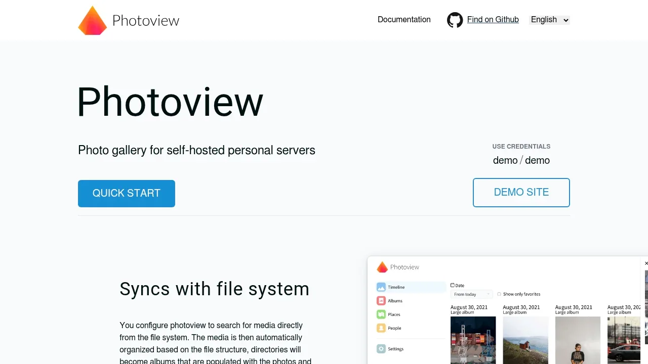 Screenshot of Photoview website