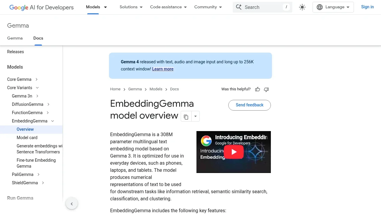 Screenshot of EmbeddingGemma website