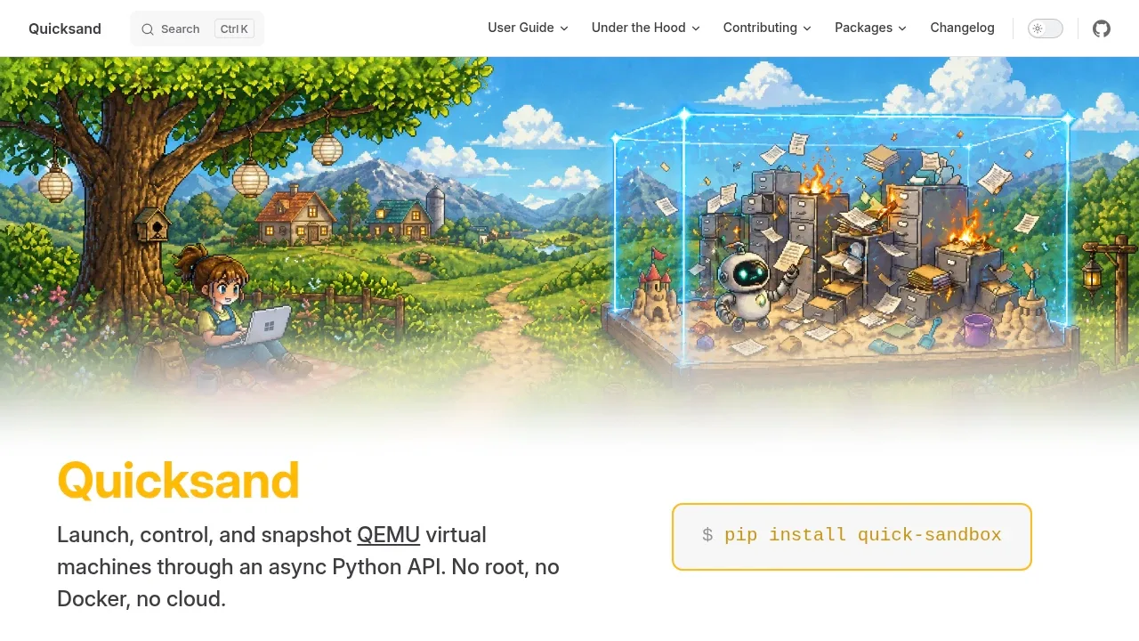 Screenshot of Quicksand website
