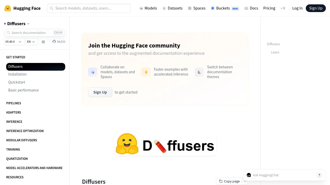 Screenshot of Diffusers website