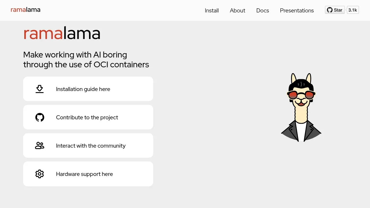 Screenshot of RamaLama website