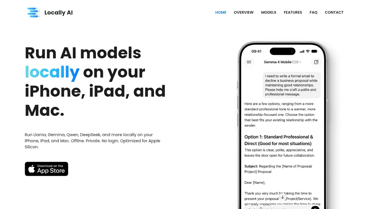 Screenshot of Locally AI website