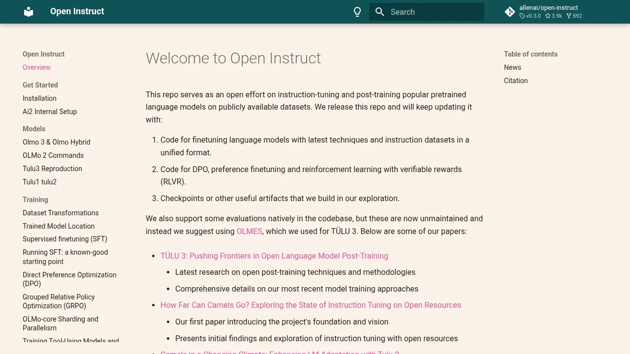 Screenshot of Open Instruct website