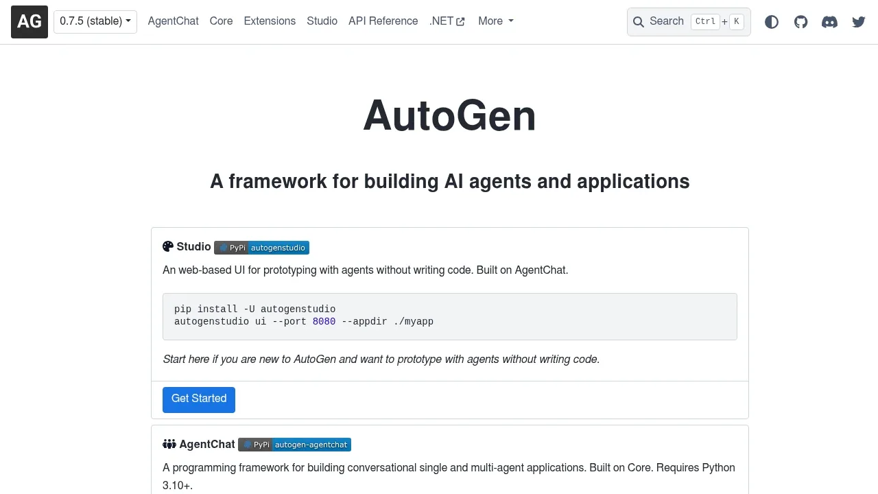 Screenshot of AutoGen website