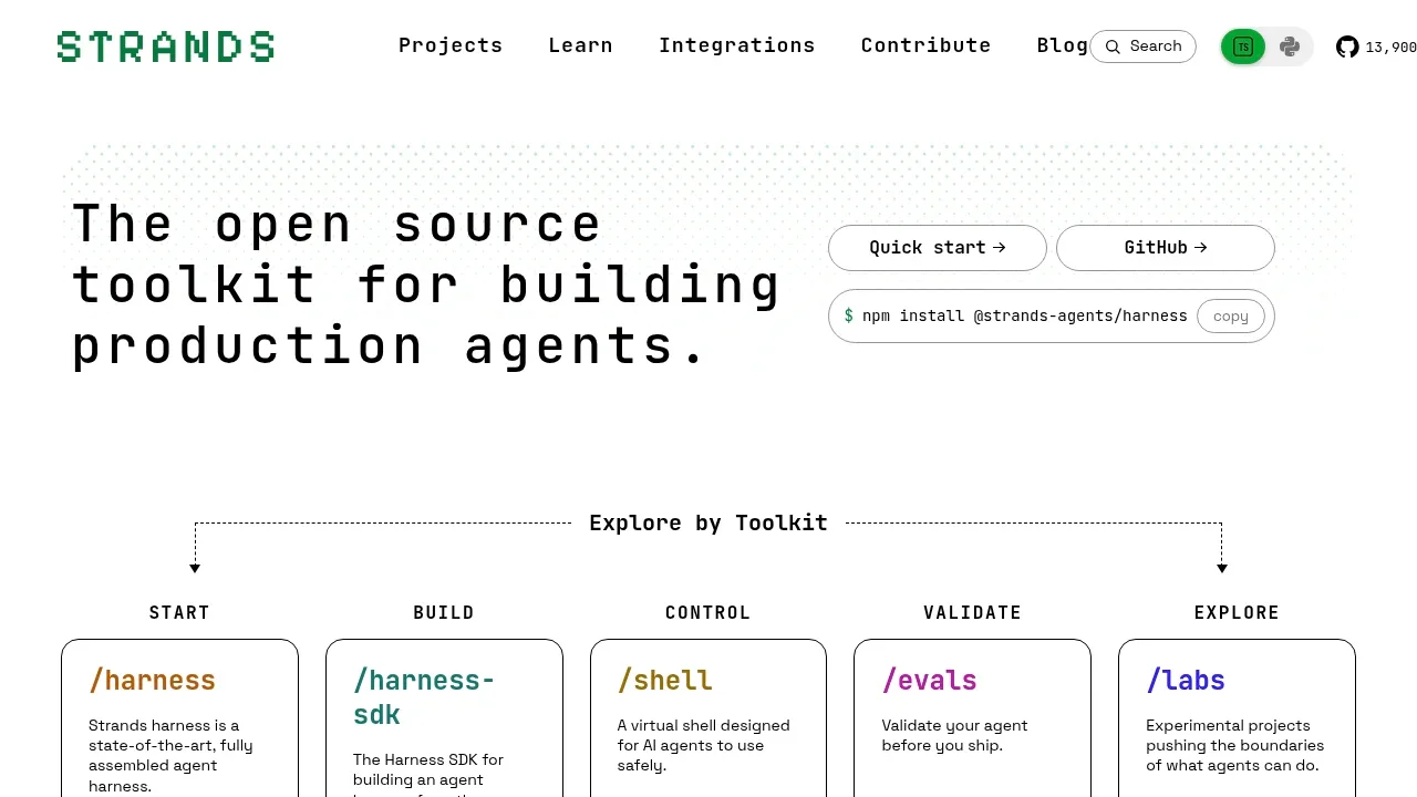 Screenshot of Strands Harness SDK website