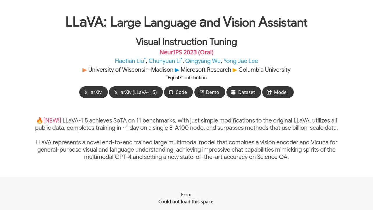 Screenshot of LLaVA website