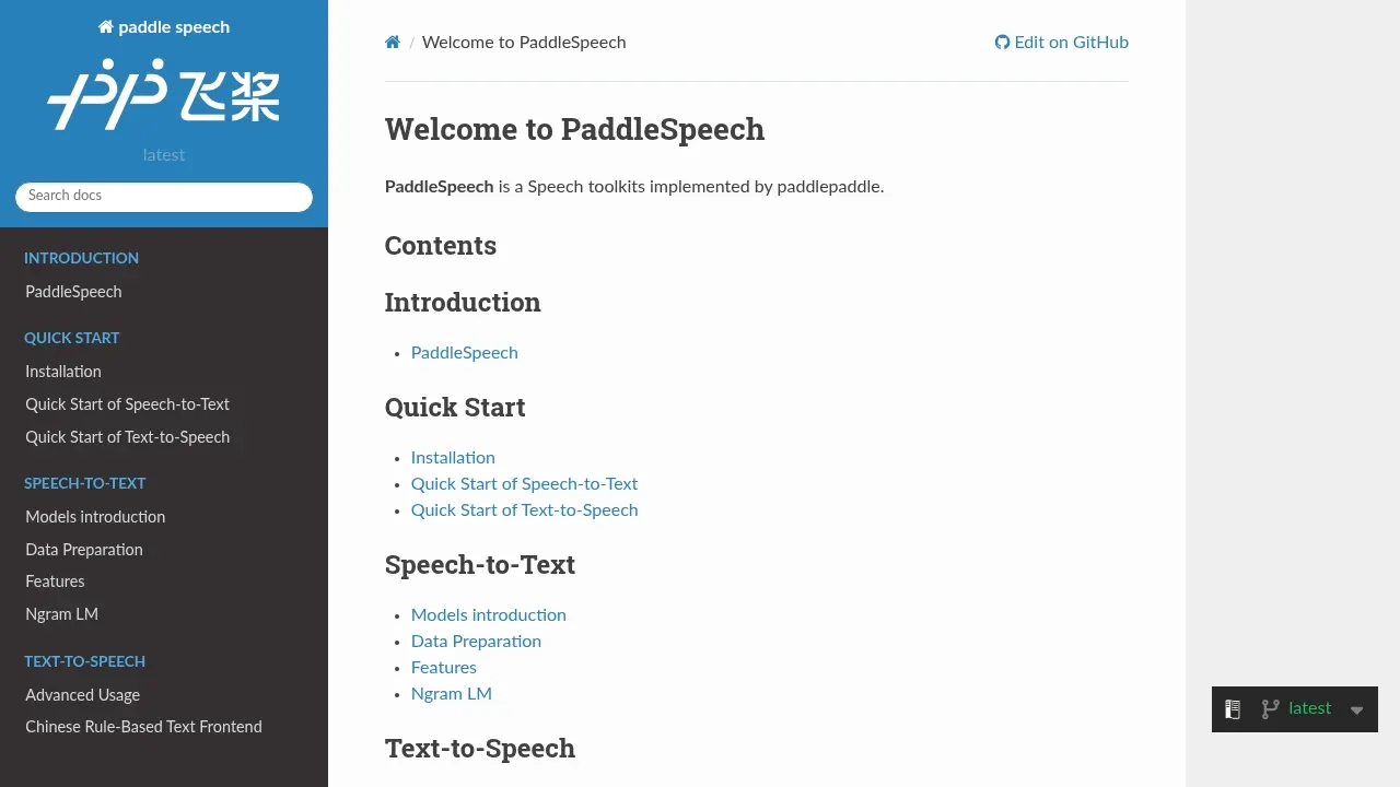 Screenshot of PaddleSpeech website