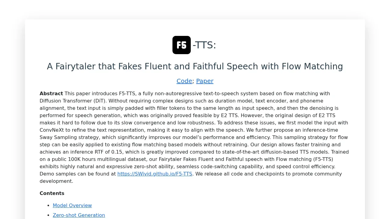 Screenshot of F5-TTS website