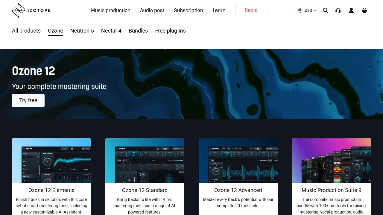 Screenshot of iZotope Ozone website