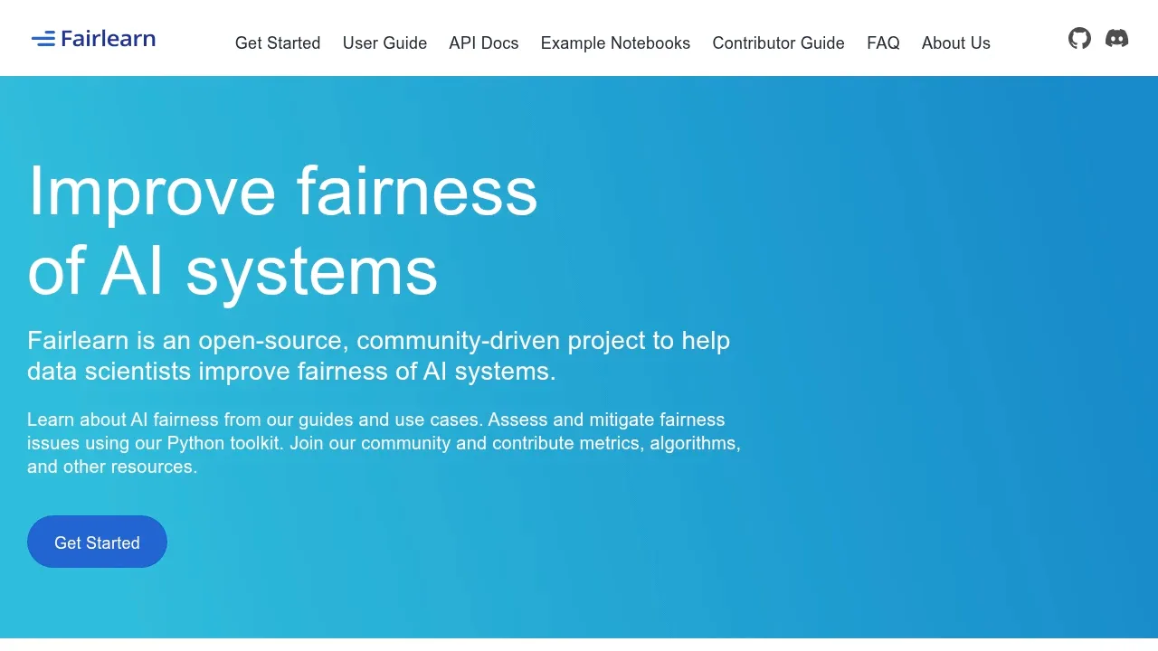 Screenshot of Fairlearn website