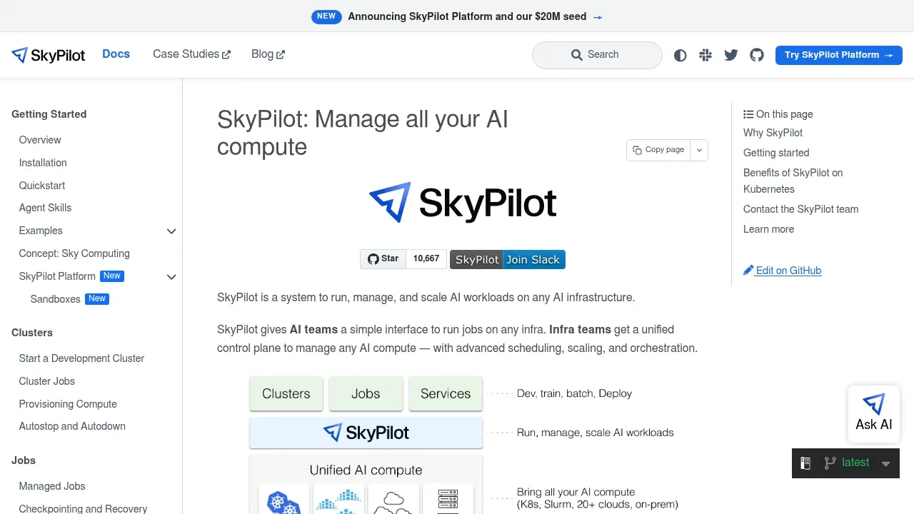 Screenshot of SkyPilot website
