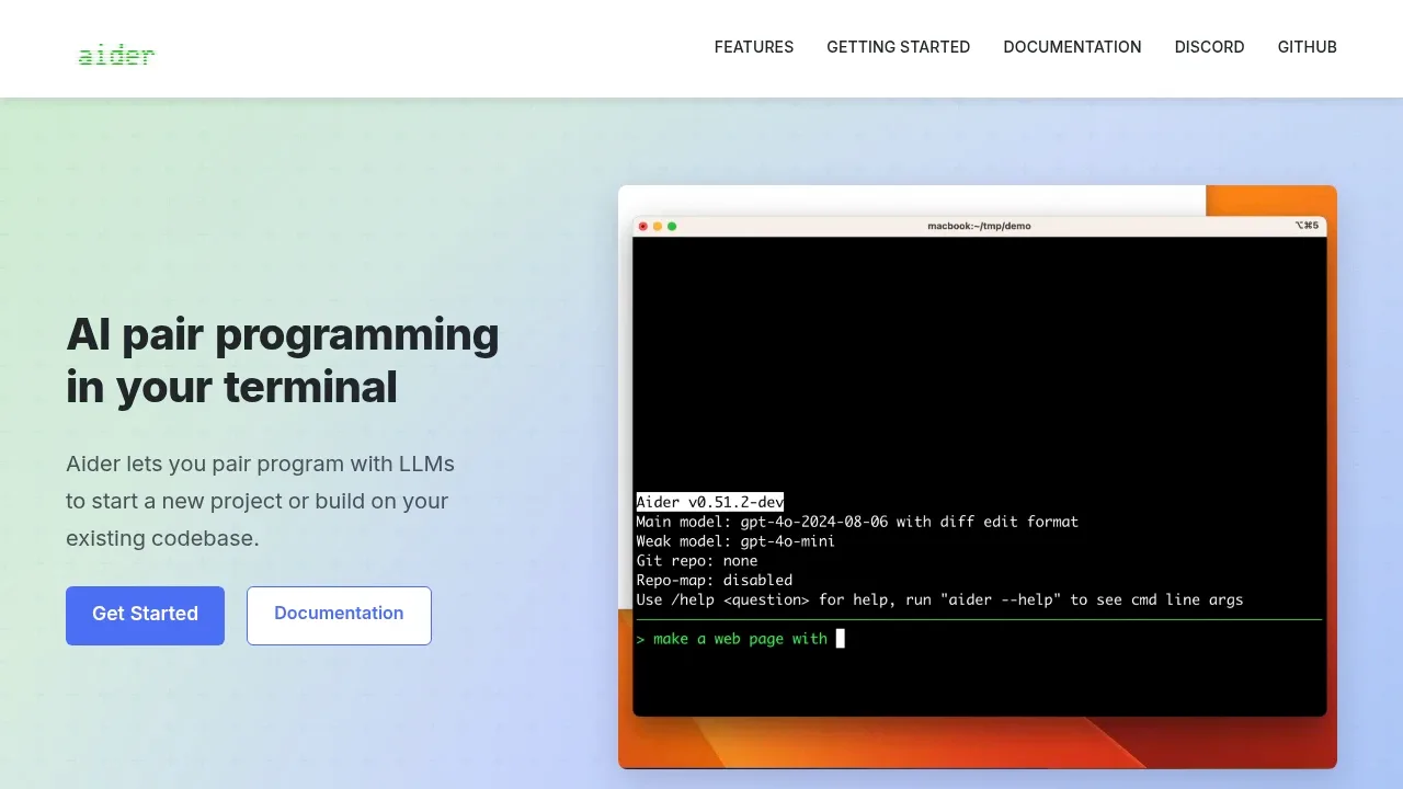 Screenshot of Aider website