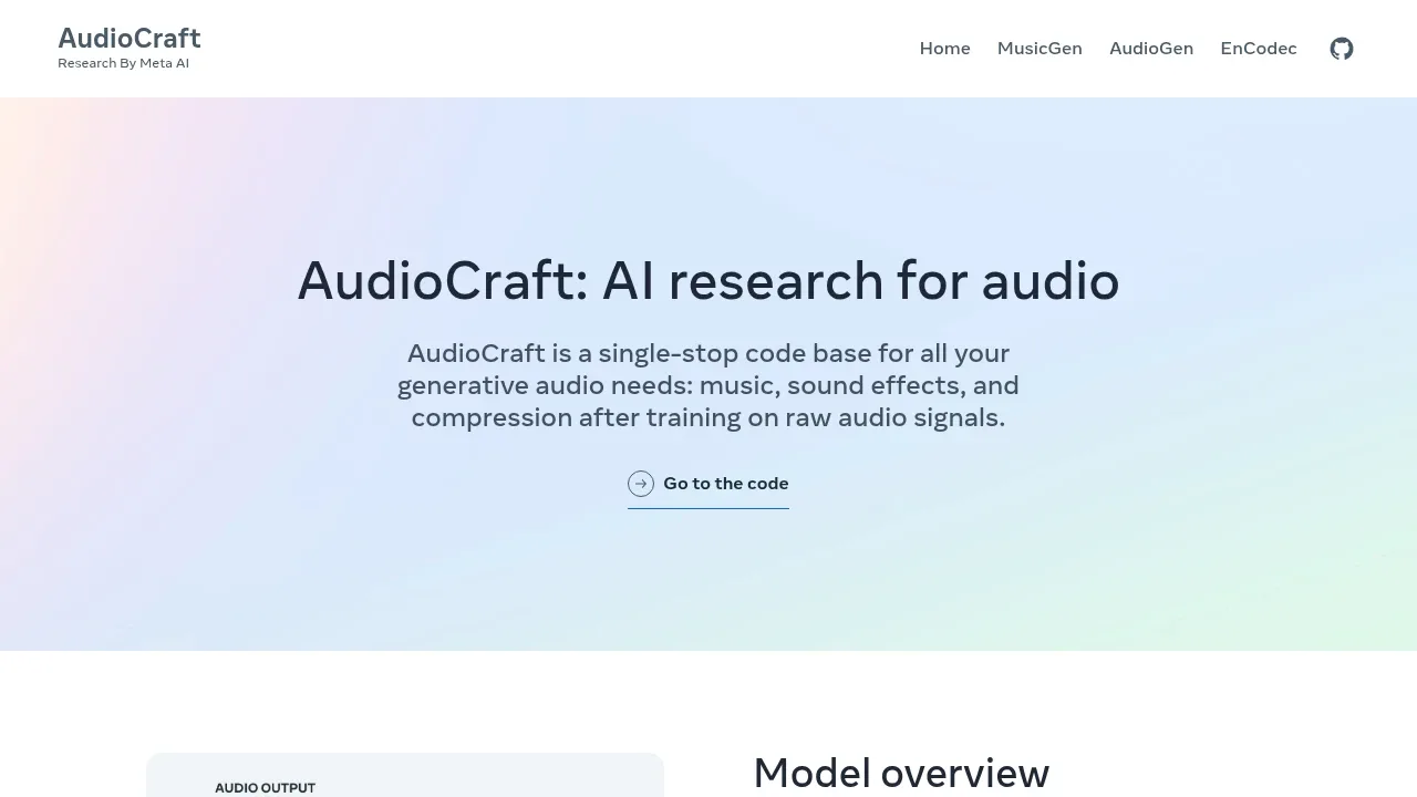 Screenshot of MusicGen (AudioCraft) website
