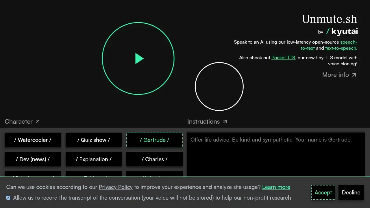 Screenshot of Unmute website