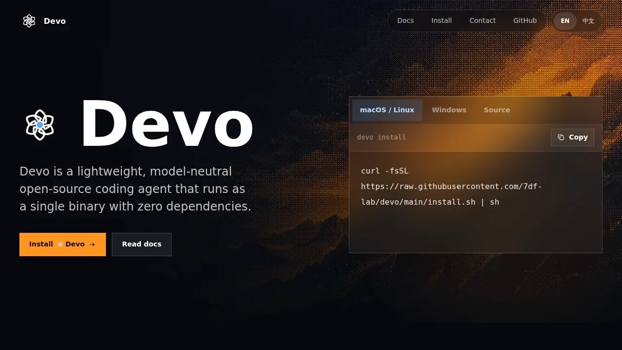Screenshot of Devo website