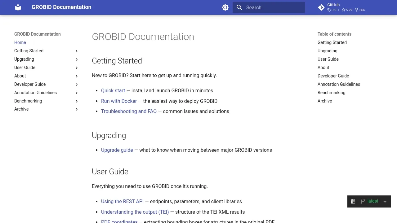 Screenshot of GROBID website
