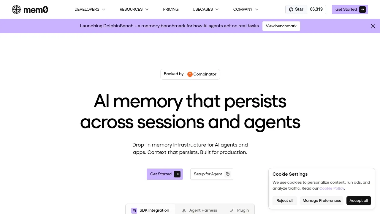 Screenshot of Mem0 website