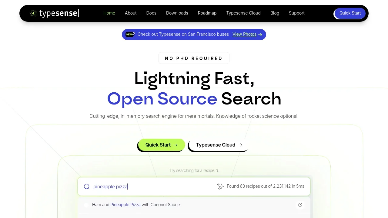 Screenshot of Typesense website
