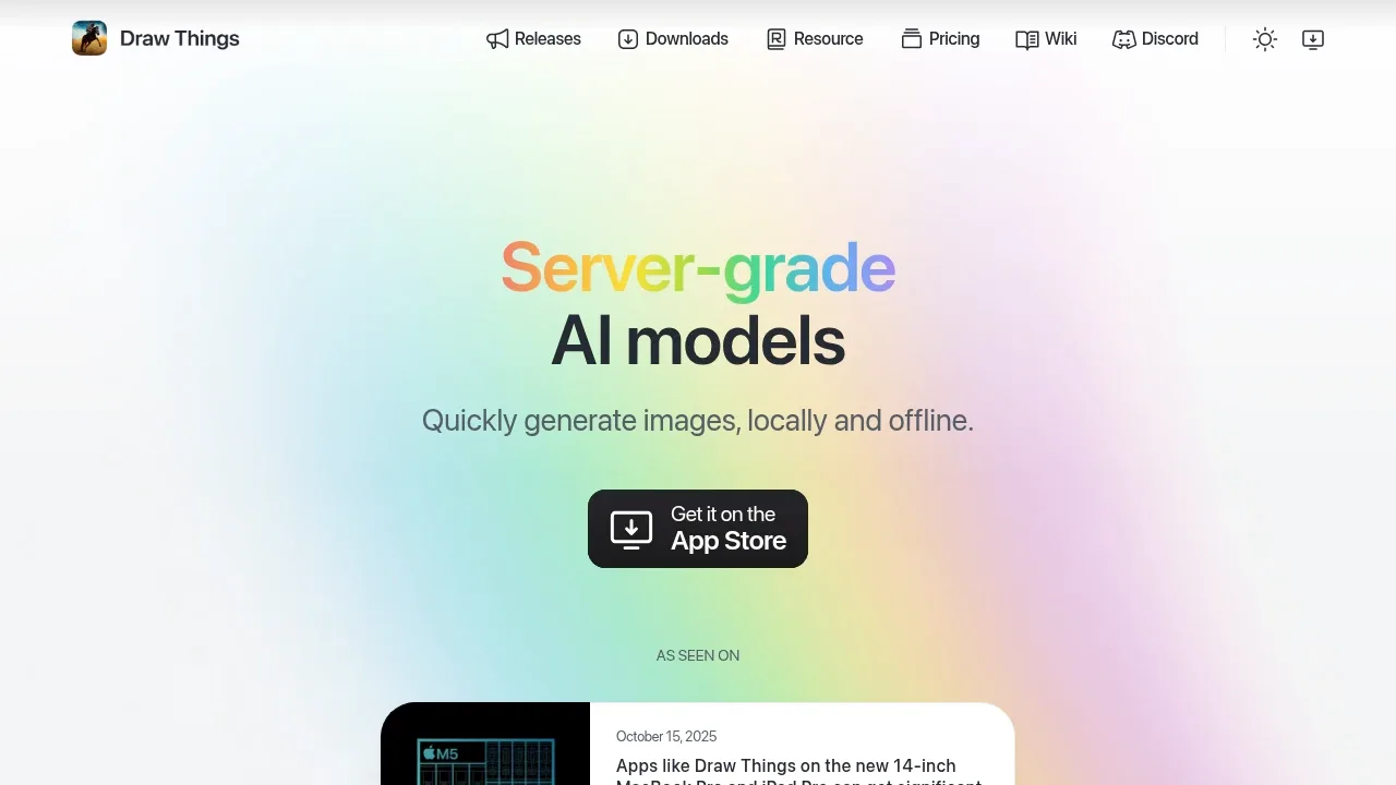 Screenshot of Draw Things website