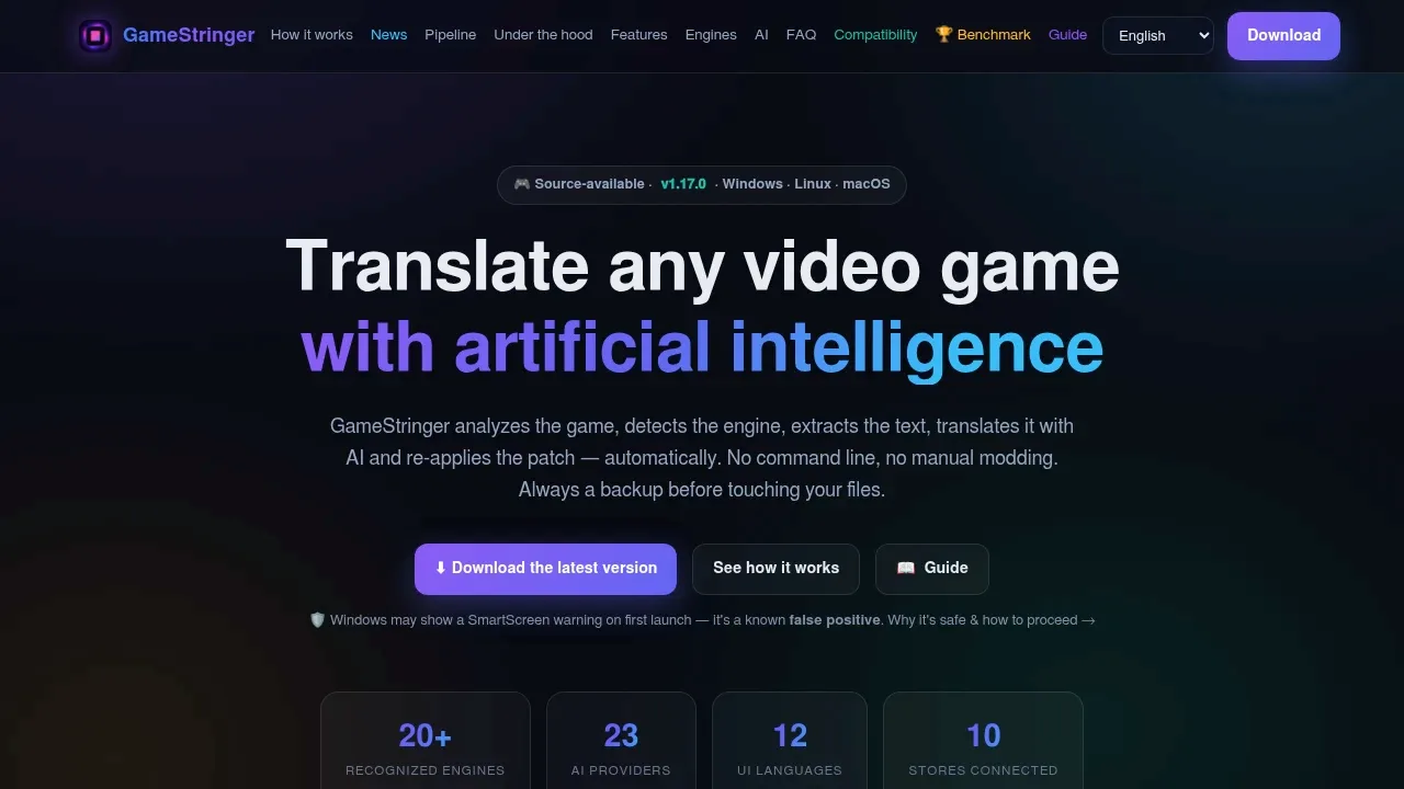 Screenshot of GameStringer website