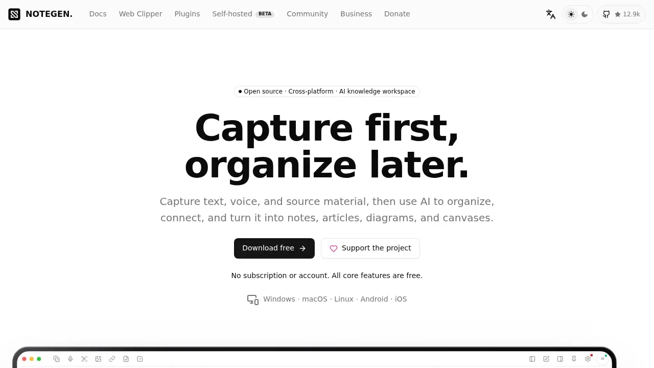 Screenshot of NoteGen website