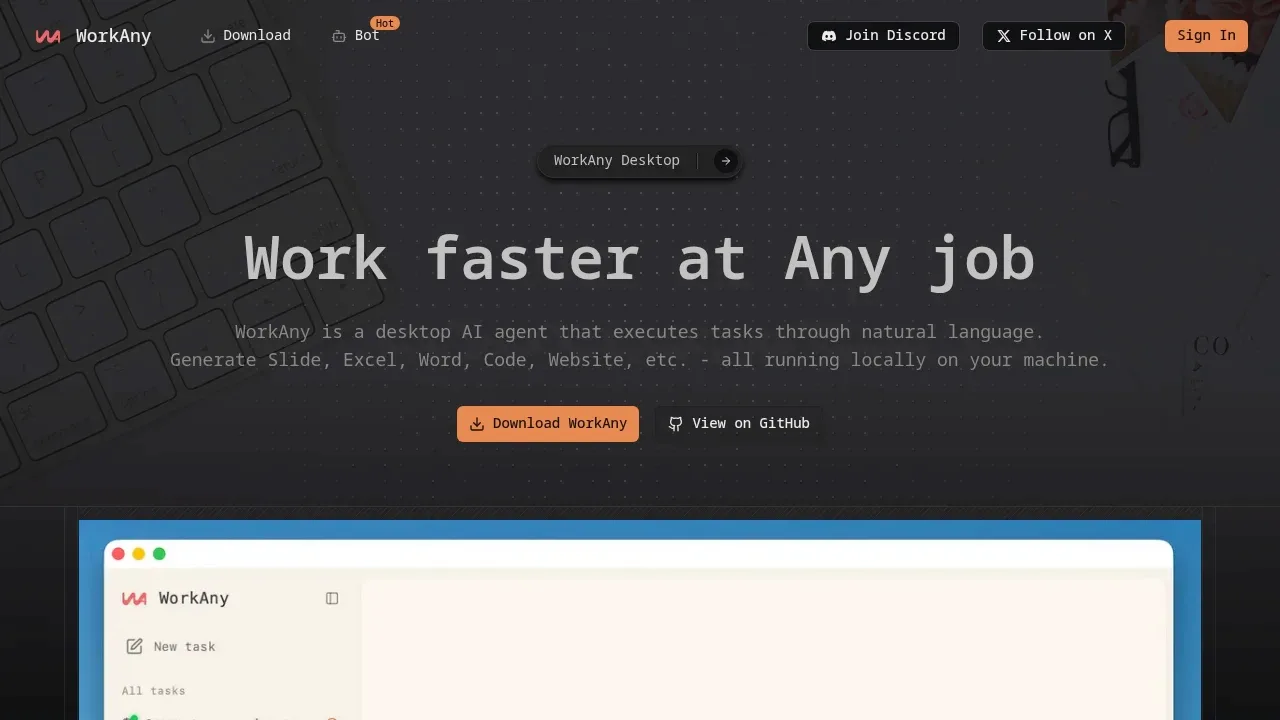 Screenshot of WorkAny website