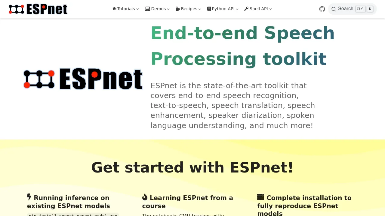 Screenshot of ESPnet website