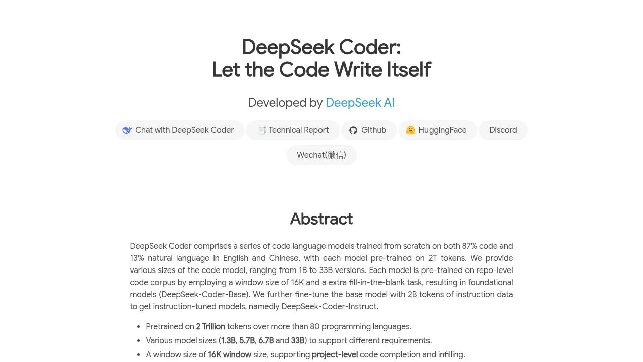 Screenshot of DeepSeek-Coder website