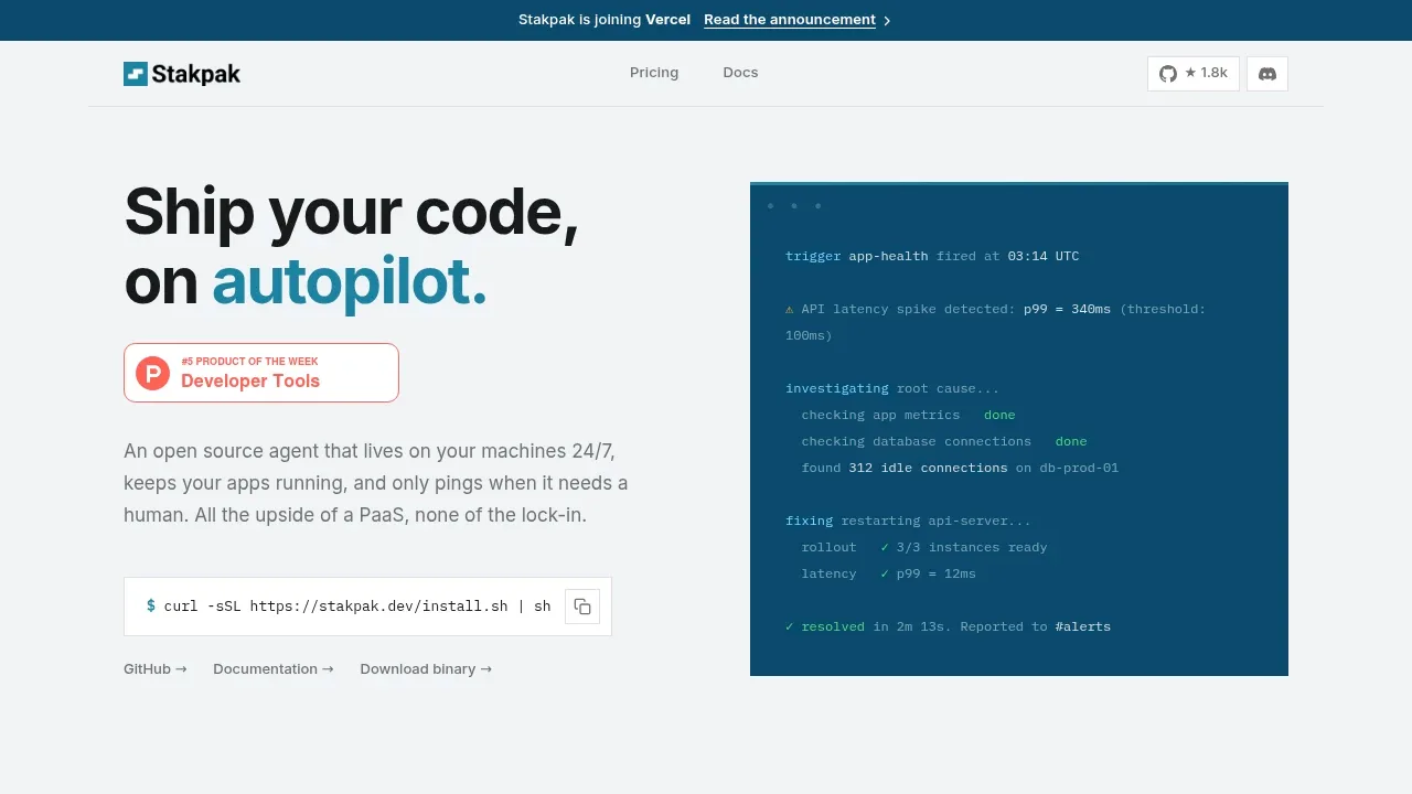 Screenshot of Stakpak website