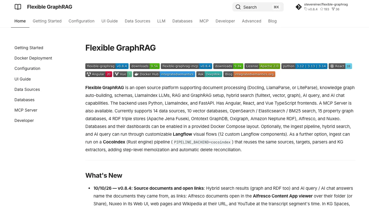Screenshot of Flexible GraphRAG website