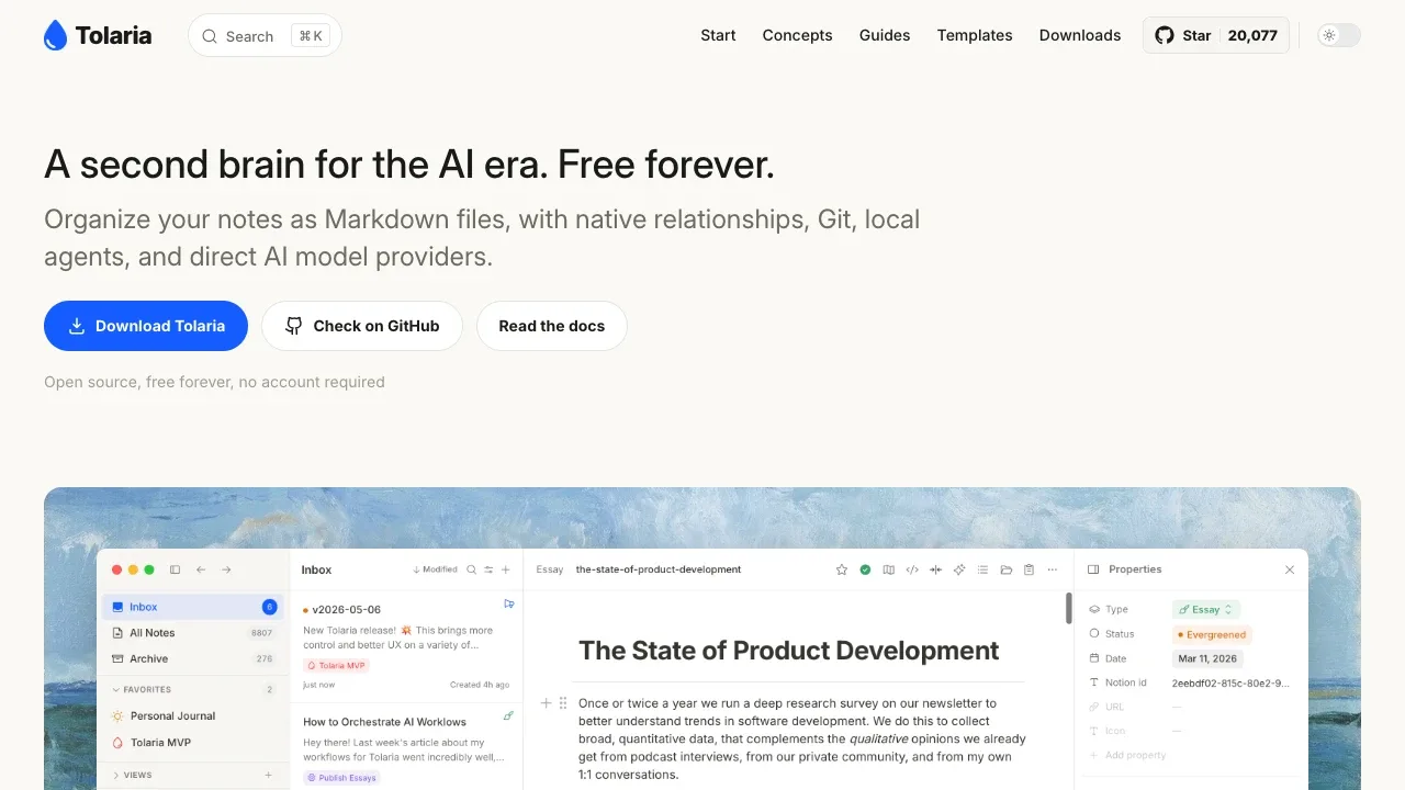 Screenshot of Tolaria website