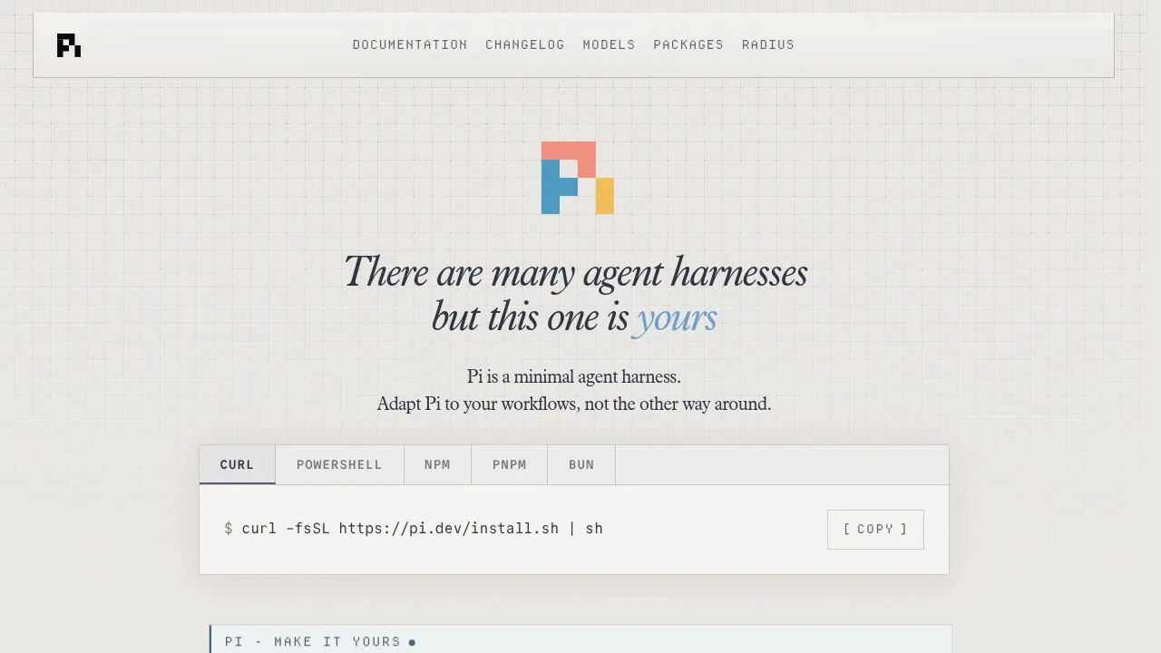 Screenshot of Pi website