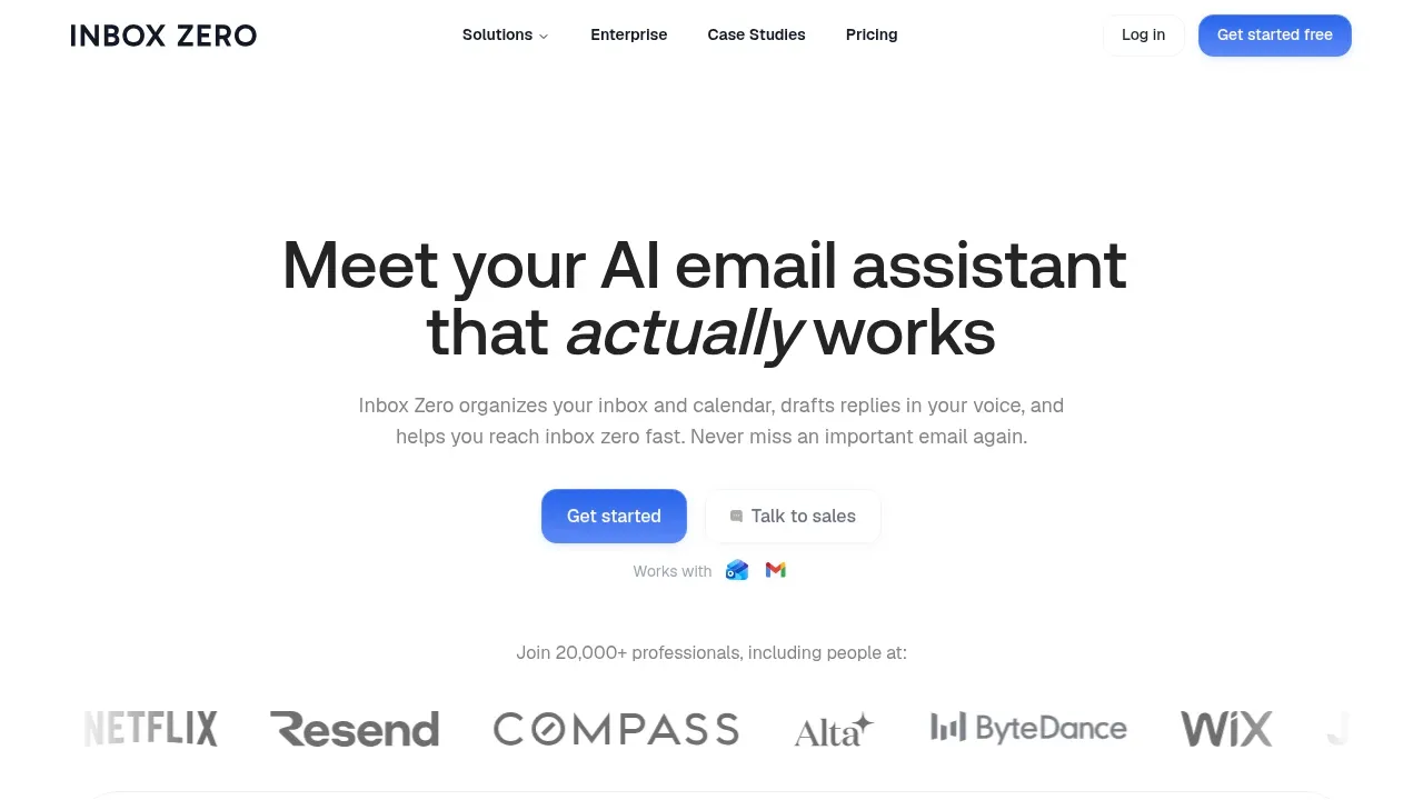 Screenshot of Inbox Zero website