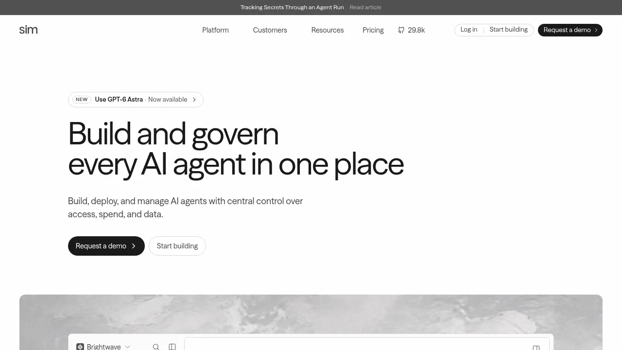 Screenshot of Sim website