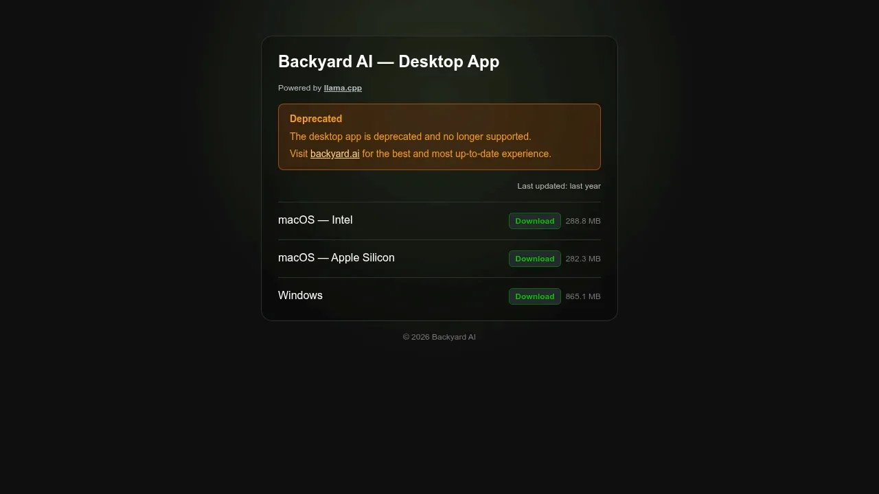 Screenshot of Backyard AI website