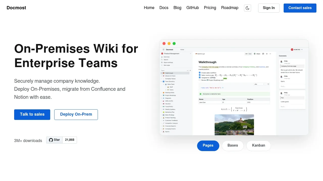 Screenshot of Docmost website