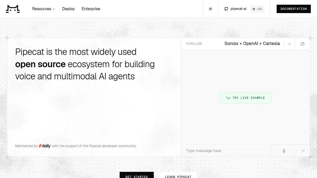 Screenshot of Pipecat website