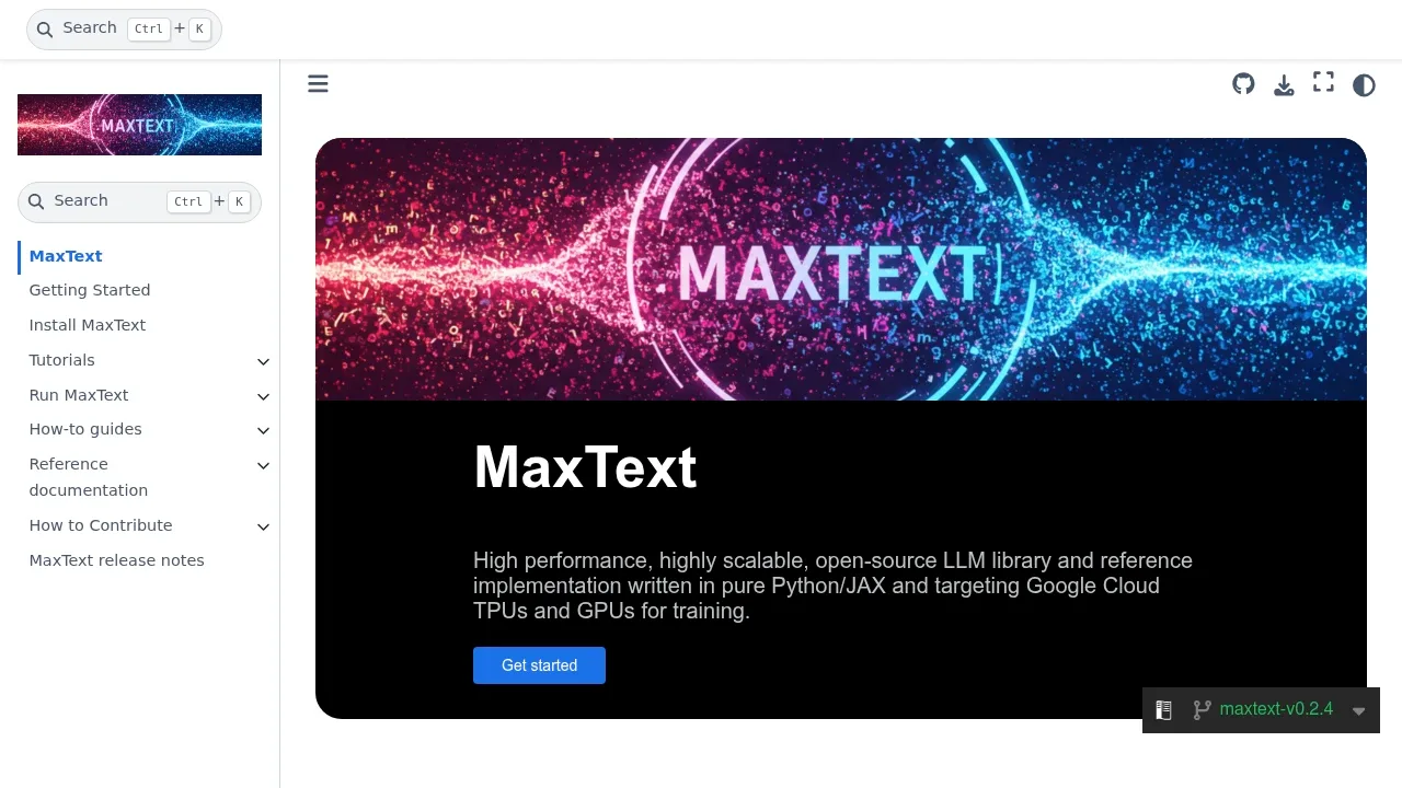 Screenshot of MaxText website
