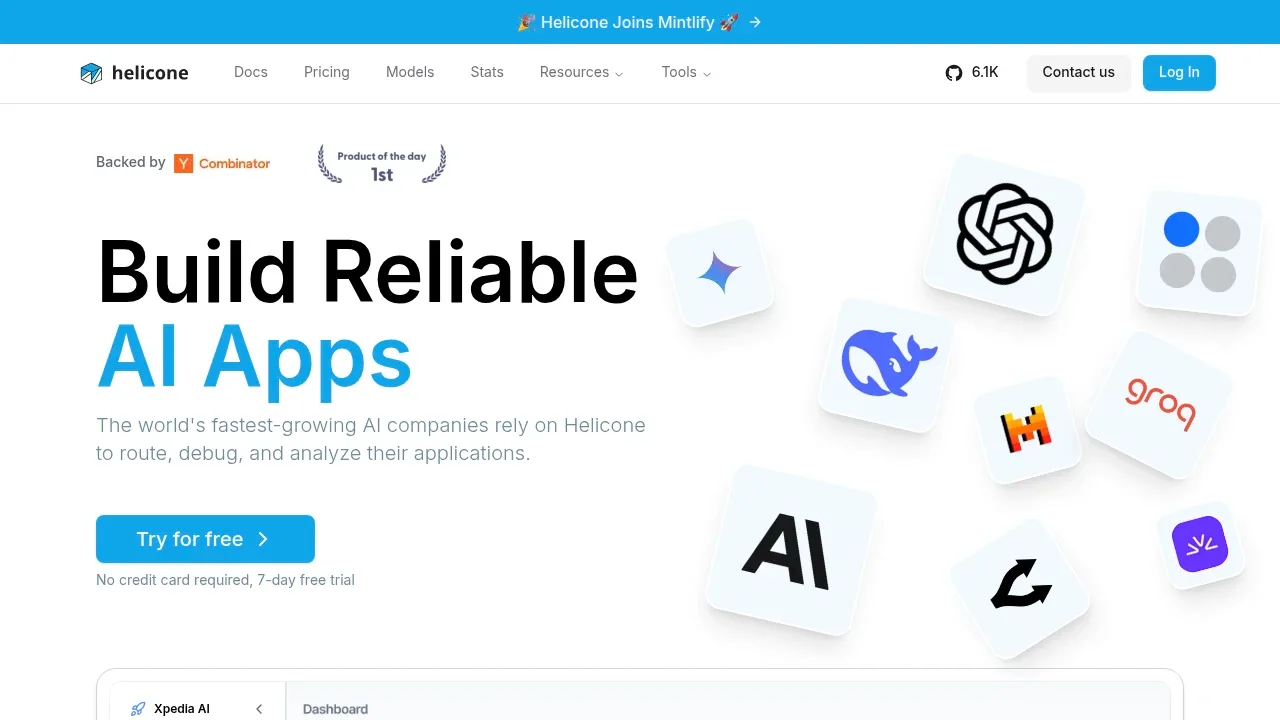 Screenshot of Helicone website