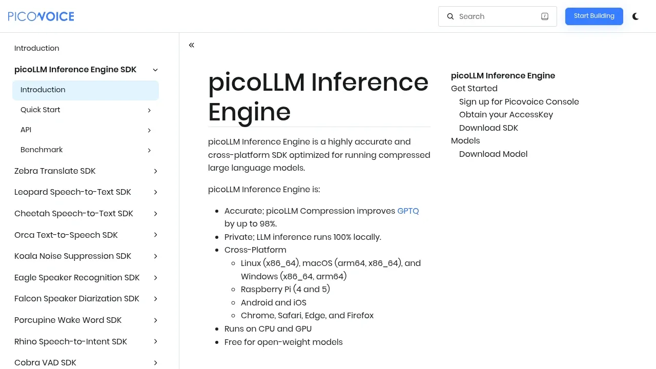 Screenshot of picoLLM website