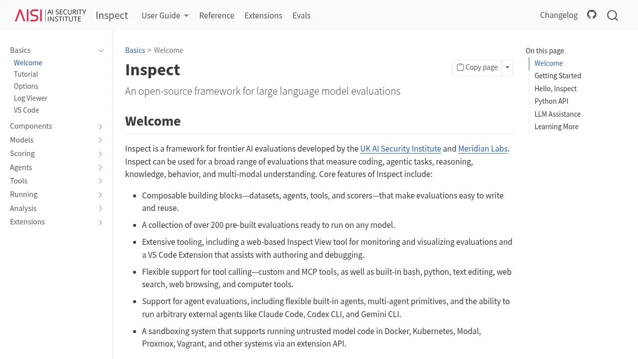 Screenshot of Inspect AI website
