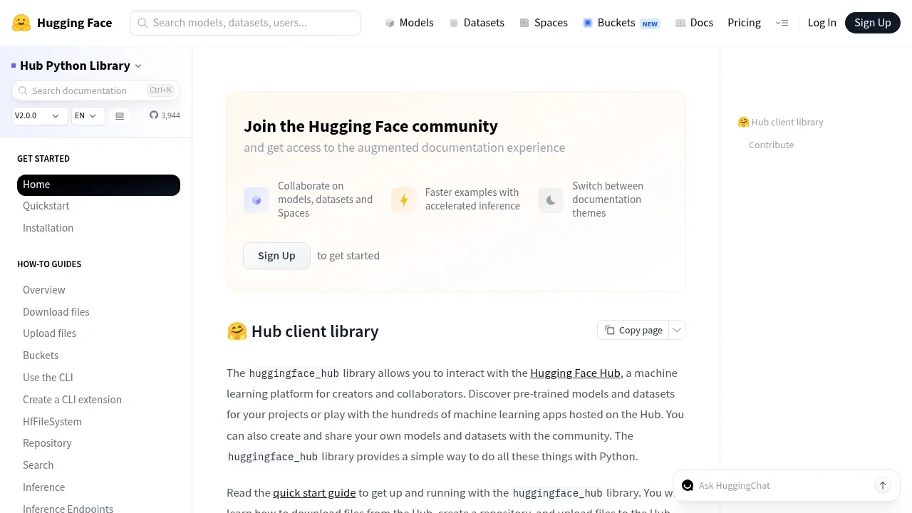 Screenshot of Hugging Face CLI website