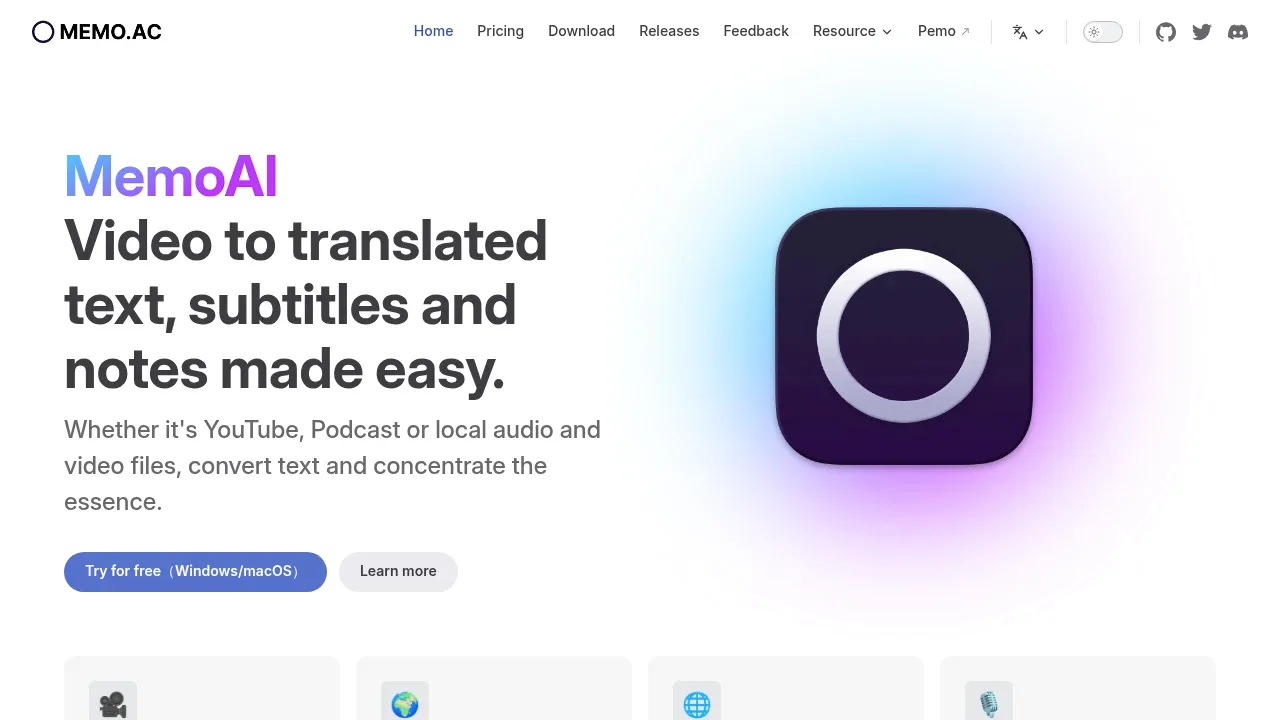 Screenshot of Memo AI website