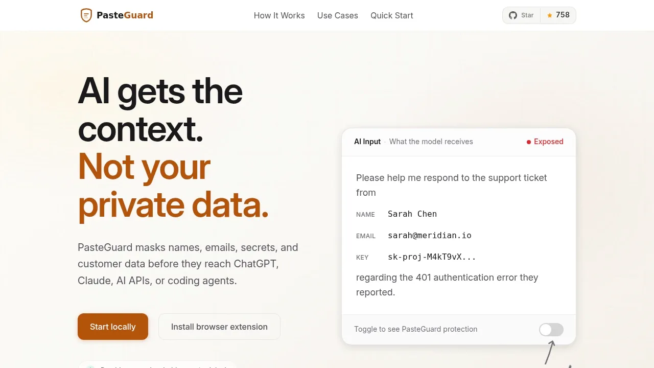Screenshot of PasteGuard website