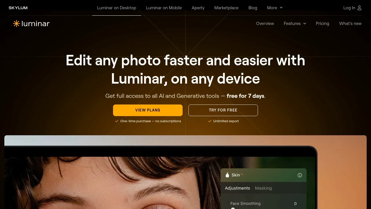 Screenshot of Luminar Neo website
