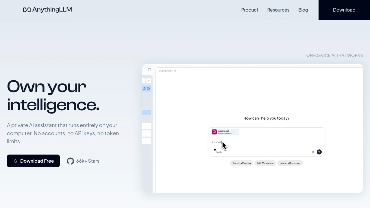 Screenshot of AnythingLLM website